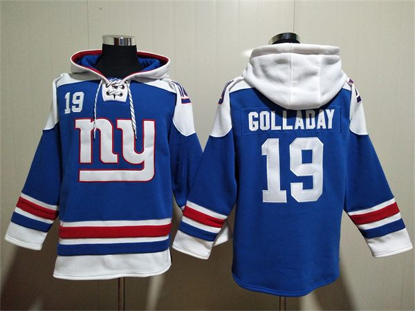 Men's New York Giants #19 Kenny Golladay Blue Lace-Up Pullover Hoodie